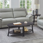 Contemporary 3 Piece Coffee Table Set with Oval Wood Shelf - Charcoal