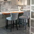 Upholstered Wing-Back Barstools with Button Tufting and Nailhead Trim - Set of 2