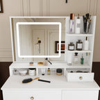 Fashion Vanity Desk with Mirror & Dimmable LED Lights - White MDF