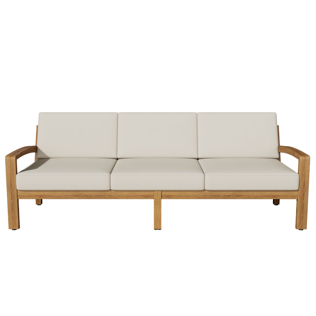 L Shape 3-Piece Acacia Wood Patio Sofa Set with Waterproof Cushions - Natural Finish