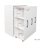 3 Tier Bookcase with Slide Out Doors and Wheels - White
