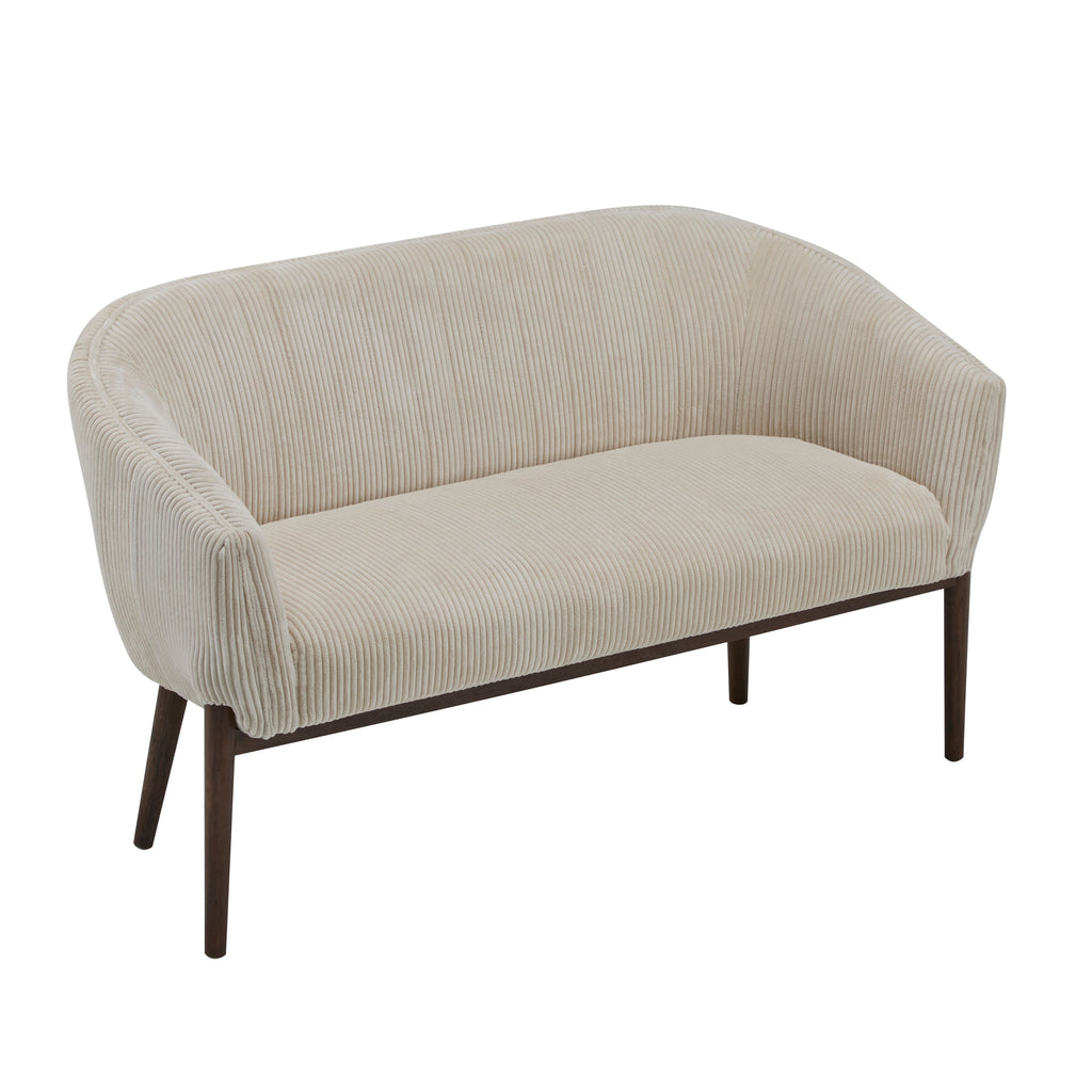 Corduroy Recessed Arm Loveseat with Channel Tufting - Beige & Walnut