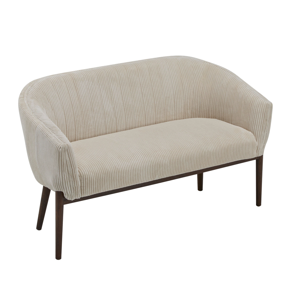 Corduroy Recessed Arm Loveseat with Channel Tufting - Beige & Walnut
