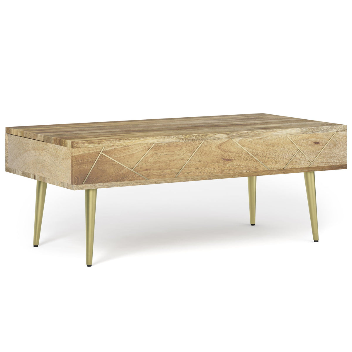 Handcrafted Lift Top Coffee Table with Storage - Light Brown