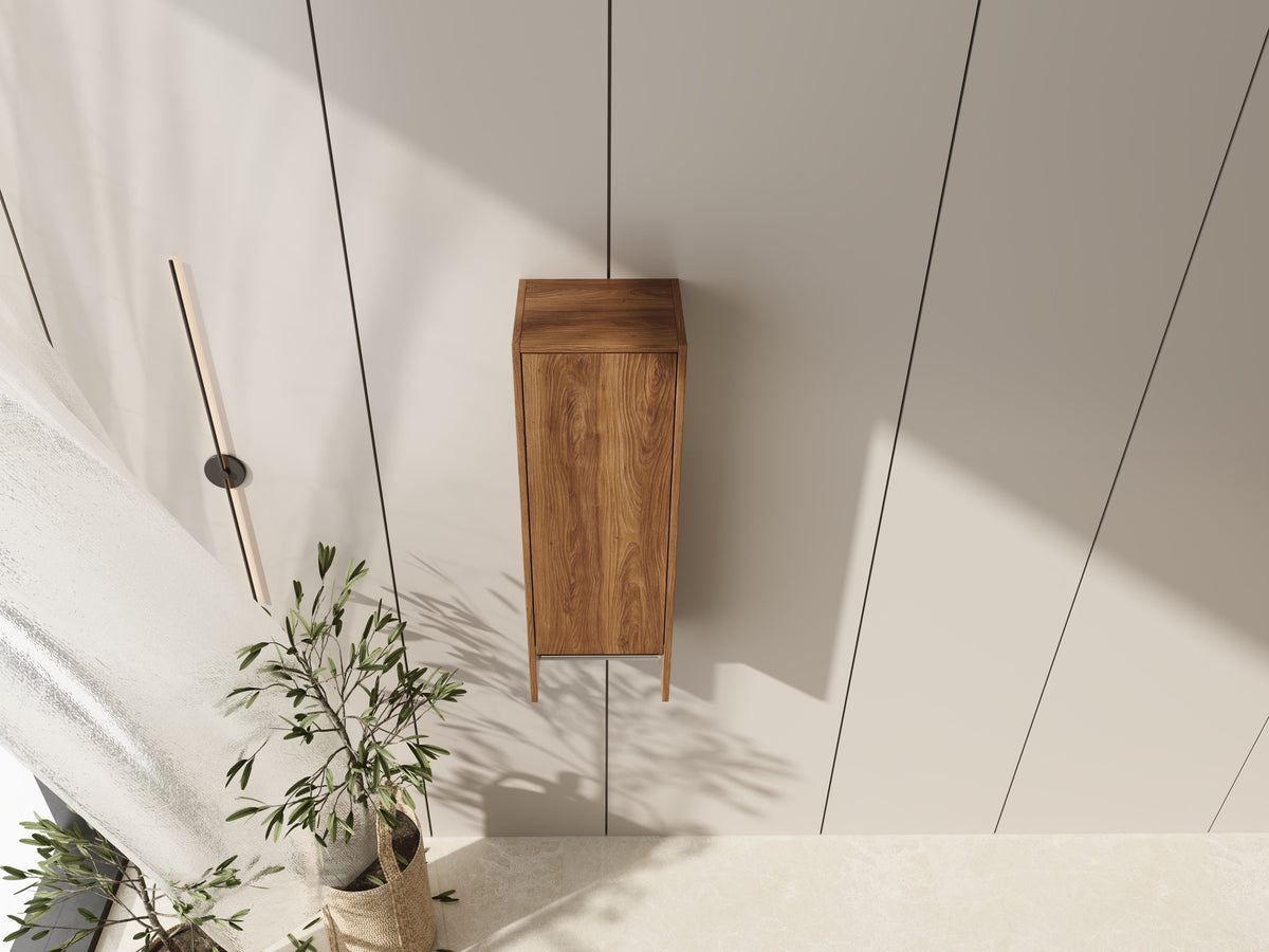 12 Inch Wall Mounted Side Cabinet with Soft Closing Door - Brown Ebony