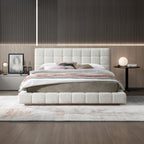Elegant Design Upholstered Bed with Wooden Slat Support - Beige