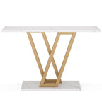 White Console Table with V Leg Frame - Gold