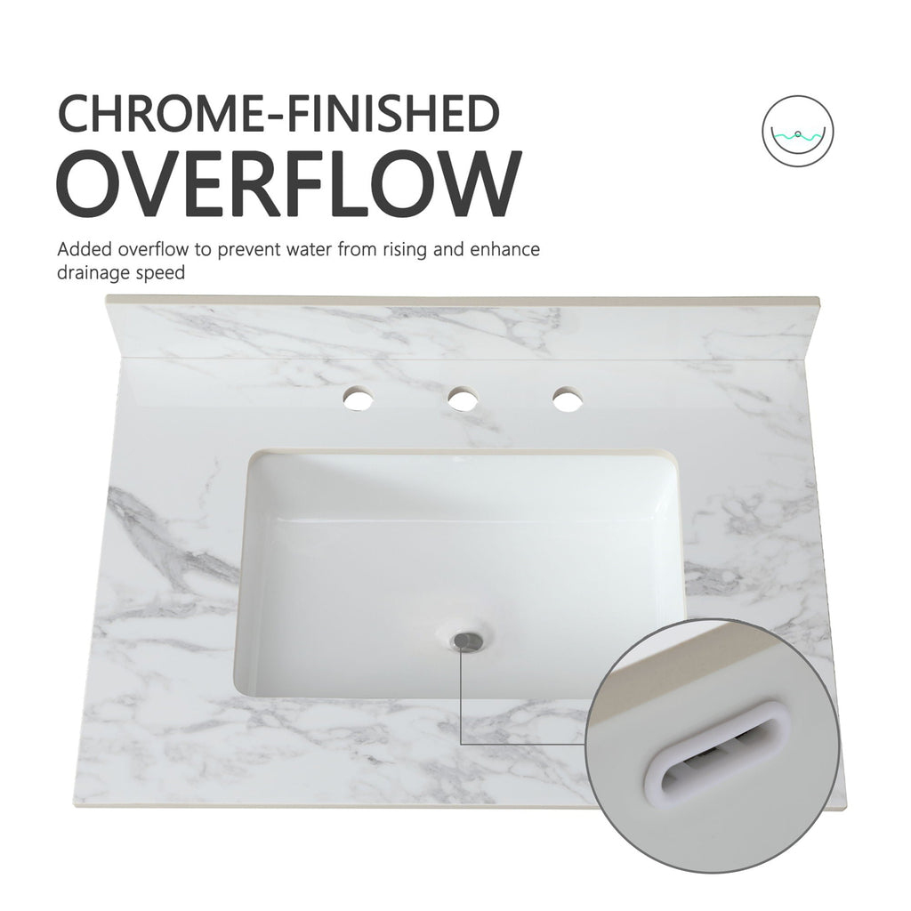 Elegant Sintered Stone Bathroom Vanity Top with Rectangular Undermount Ceramic Sink - White
