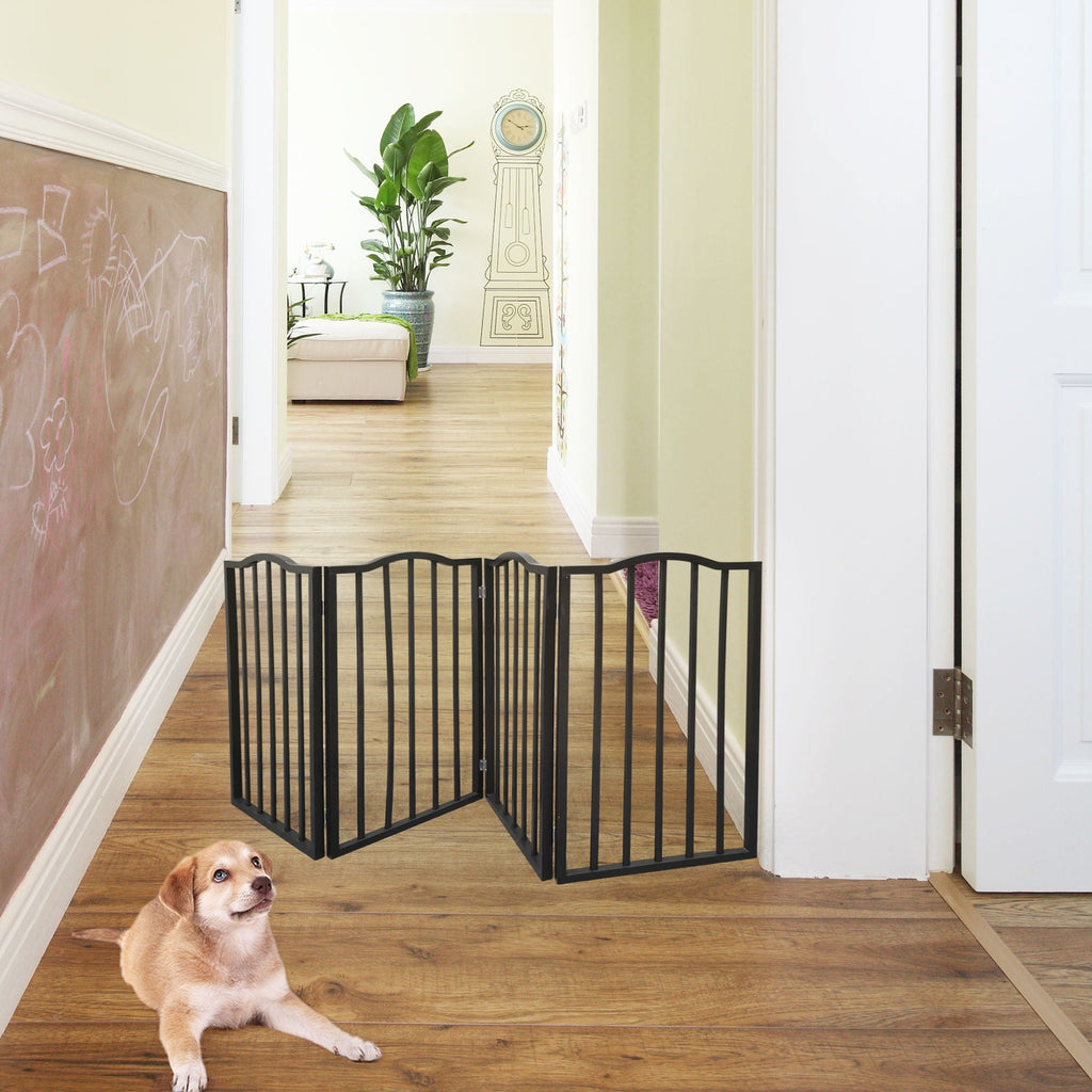 Freestanding Folding Pet Gate with Solid Populus Wood - Dark Brown