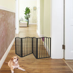 Freestanding Folding Pet Gate with Solid Populus Wood - Dark Brown
