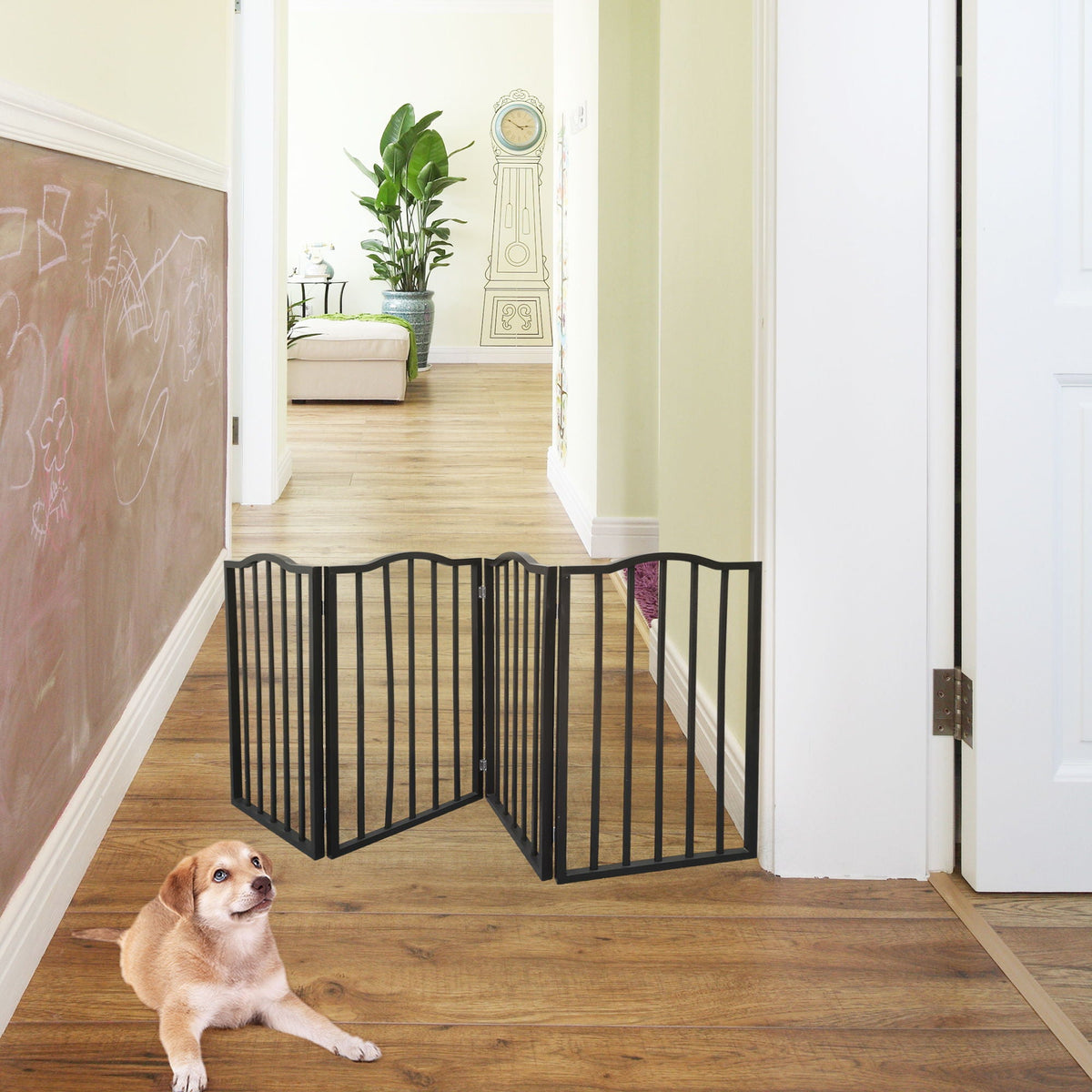 Freestanding Folding Pet Gate with Solid Populus Wood - Dark Brown