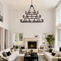 39.37 Inch 3-Tier Wagon Wheel Chandelier with 36 Lights - Matte Black