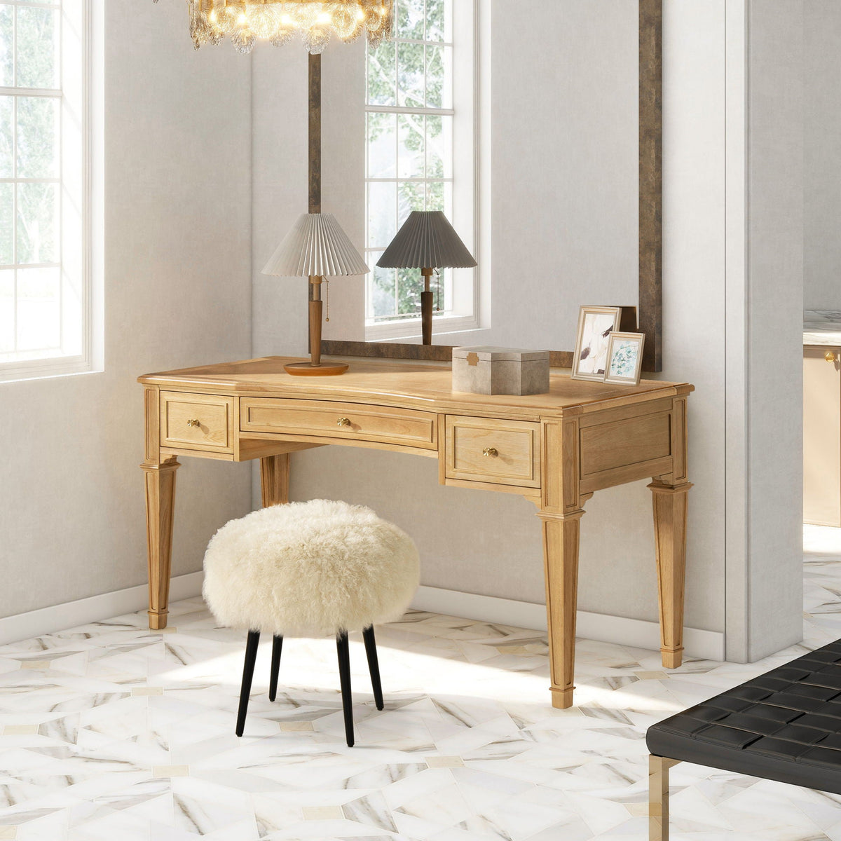 Dauphin 3 Drawer Executive Desk with Soft-Close Drawers - Light Brown or Gray