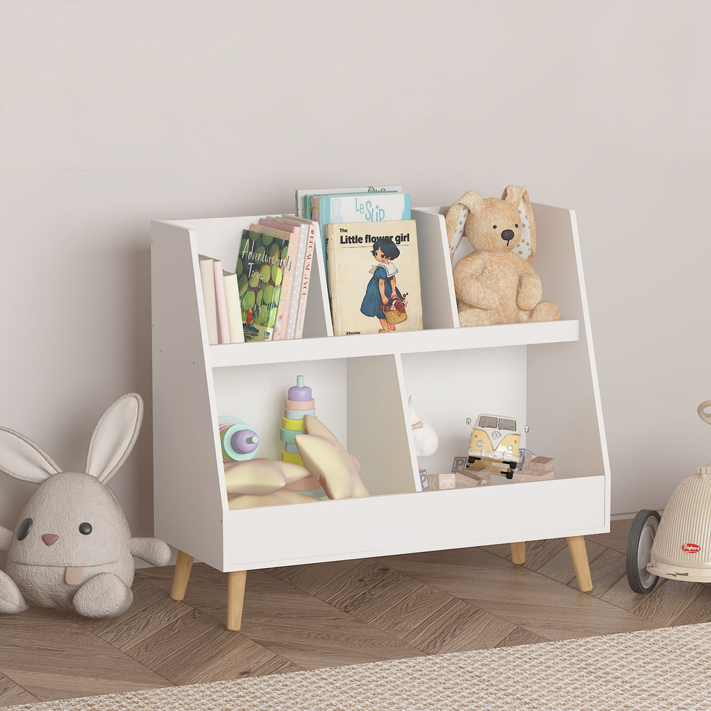 Kids Bookshelf and Toy Organizer with 5 Cubbies - White