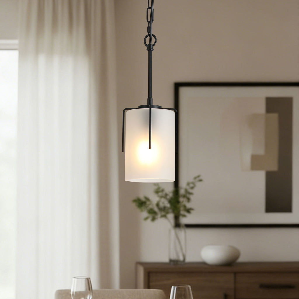 Adjustable Cylindrical Pendant Light with Frosted Glass Shade - Black or Gold