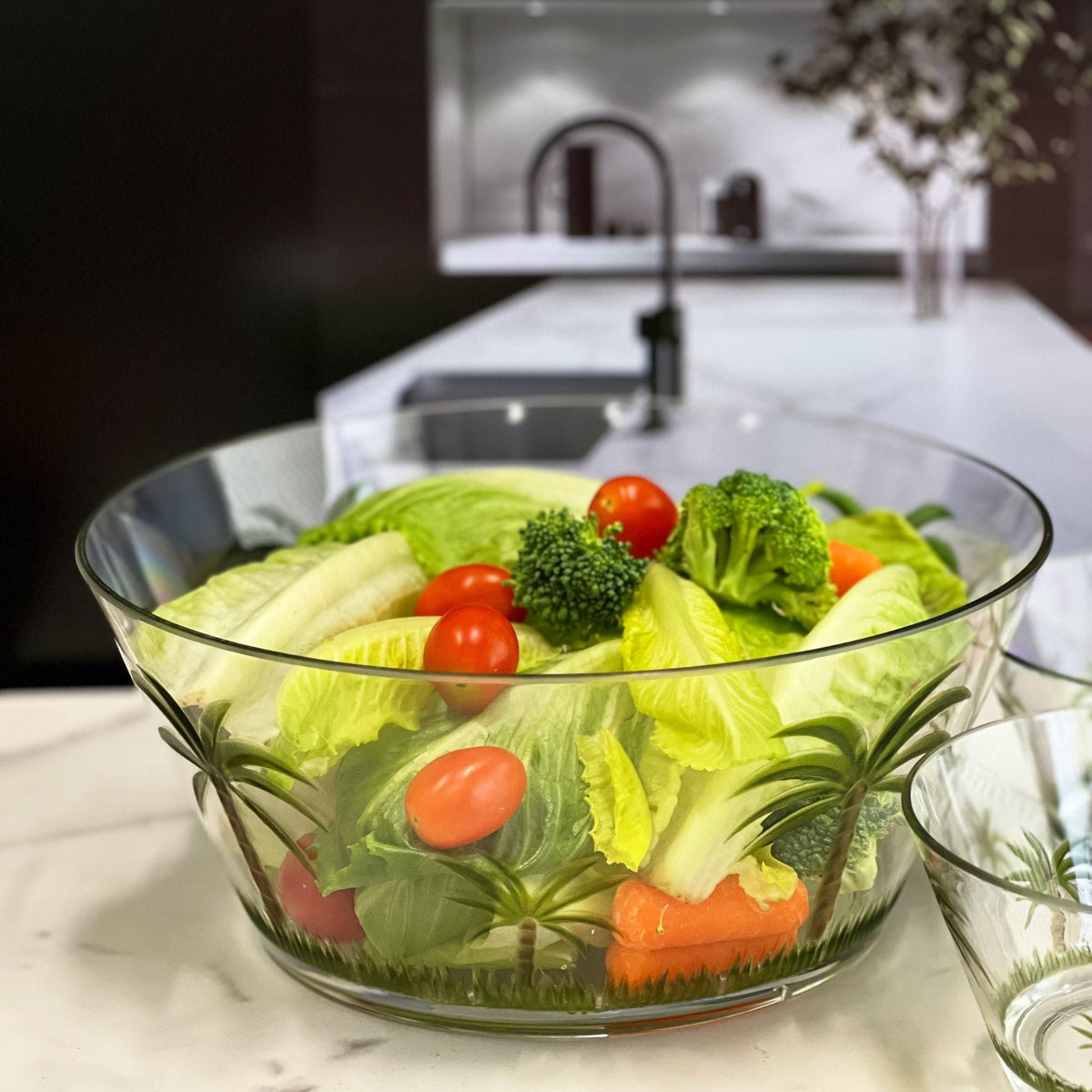 Palm Tree Acrylic Serving Bowl with Unbreakable Design - White