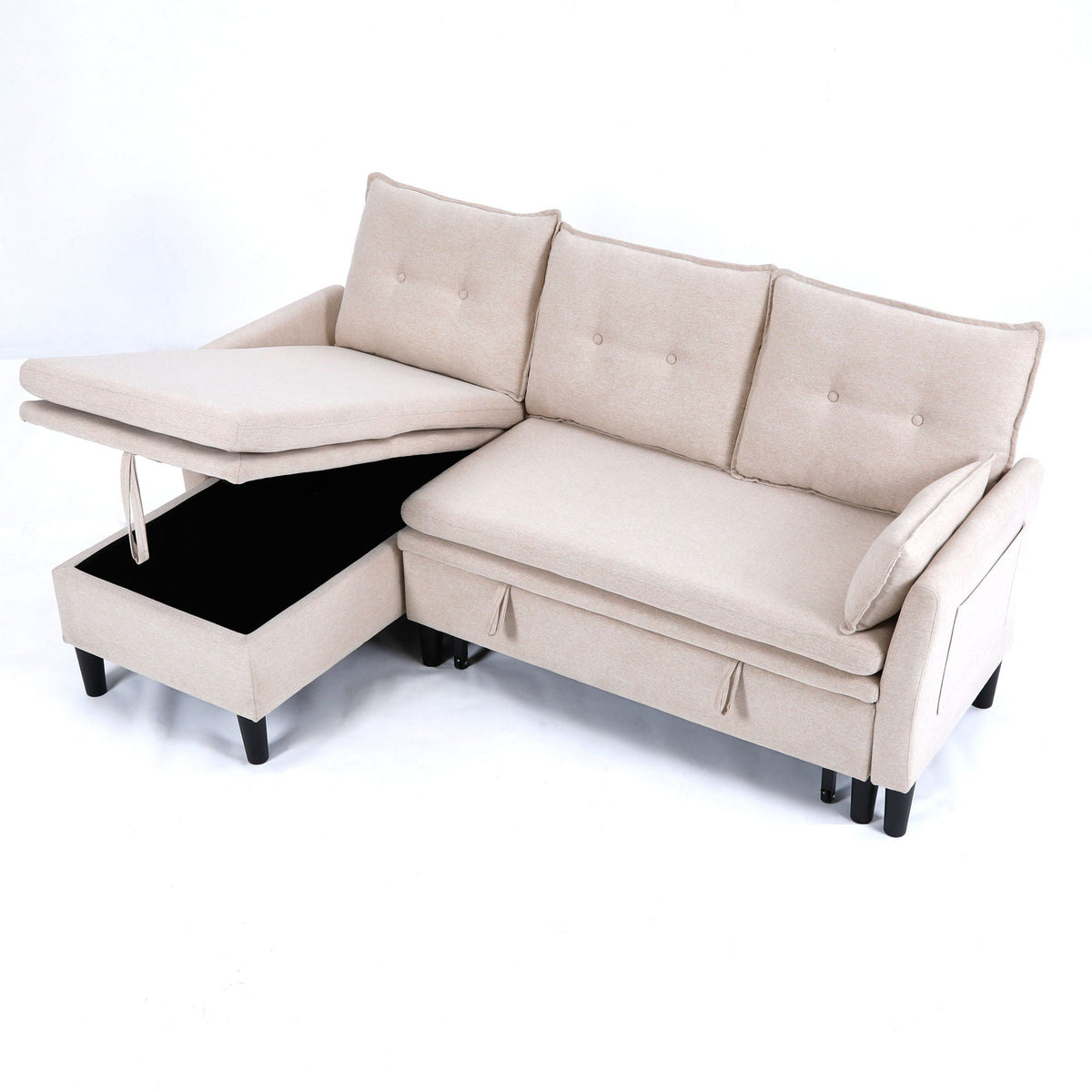 Reversible Chaise Sleeper Sectional Sofa with Storage - Cotton-Linen Upholstery