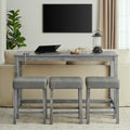 59 Inch Bar Table and Chair Set with Power Outlet - Solid Wood & MDF