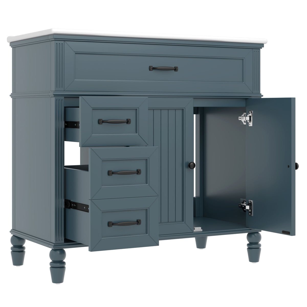 Bathroom Vanity With Sink and Drawers - Freestanding Solid Wood Cabinet