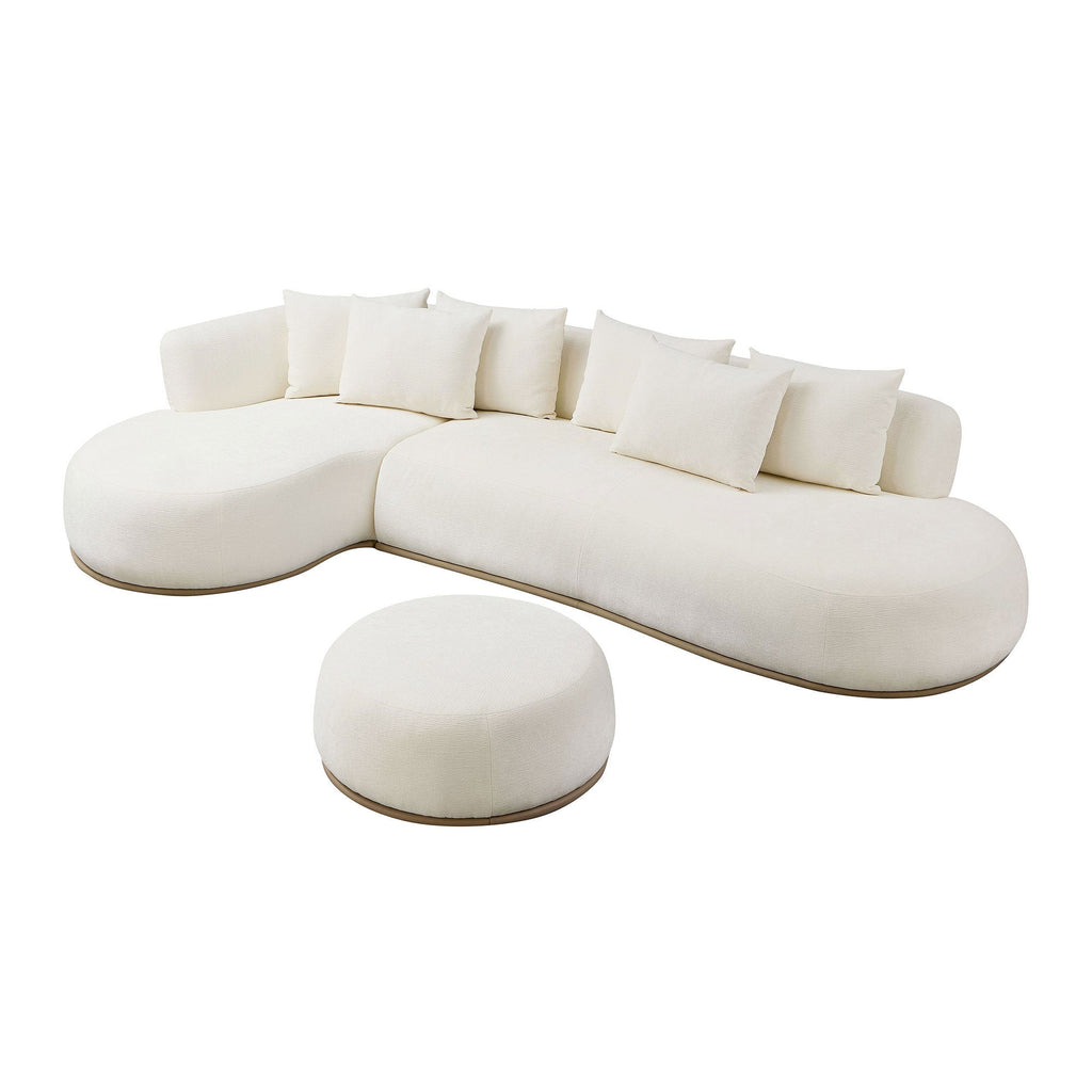 Oversized L-Shape Sectional Sofa with Ottoman with Spacious Seating - Beige