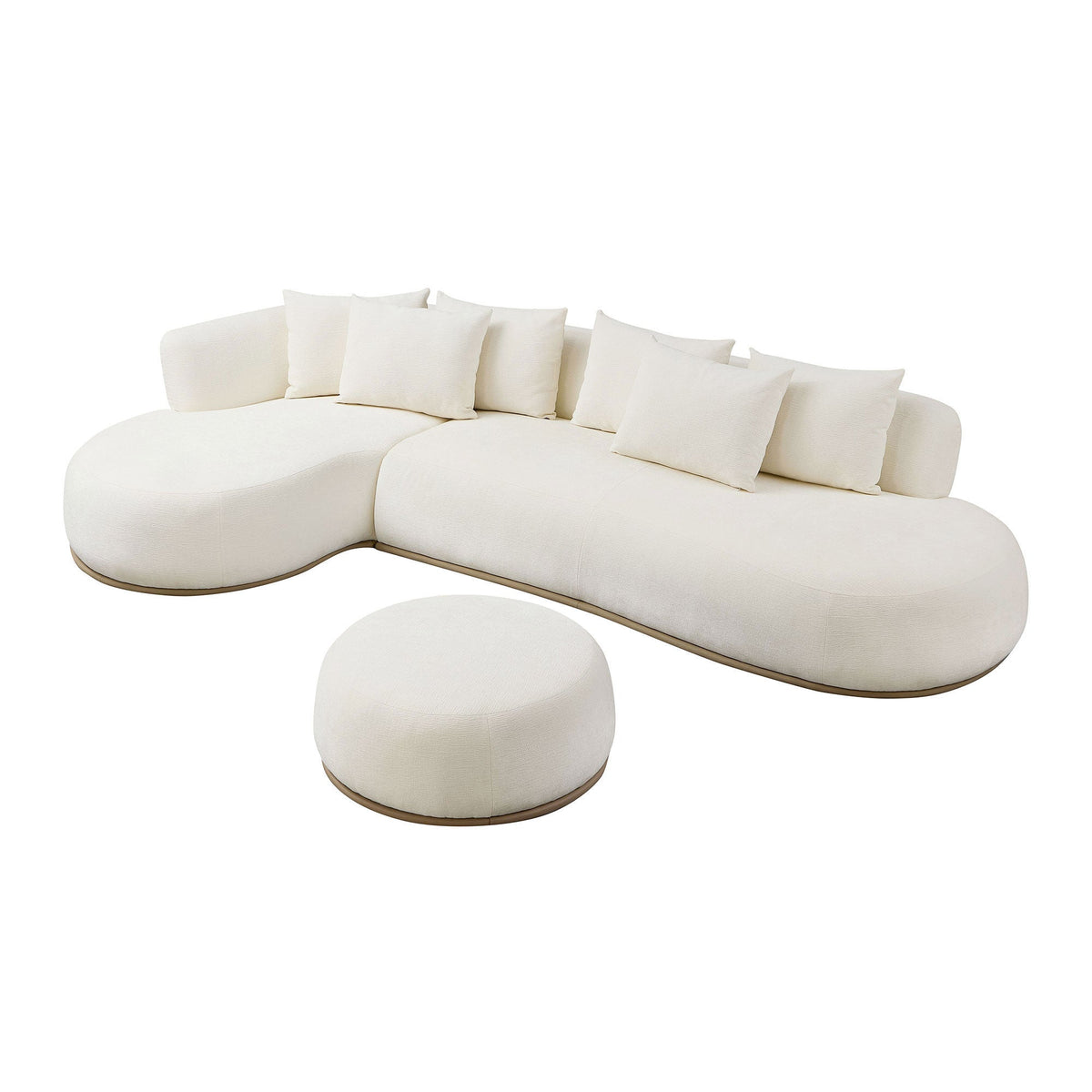 Oversized L-Shape Sectional Sofa with Ottoman with Spacious Seating - Beige