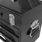 20'' Portable 3-Drawer Steel Toolbox with Top Storage Tray - Black