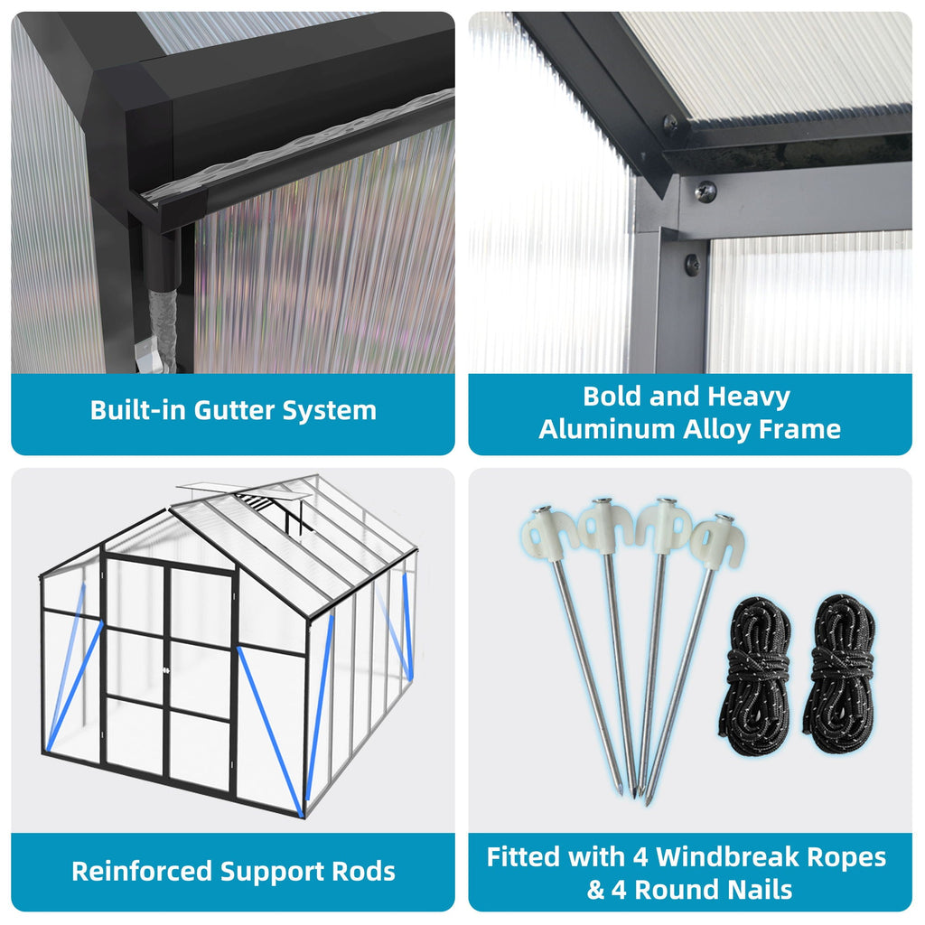 Gain Height Windproof Greenhouse with Heavy-Duty Frame - Black