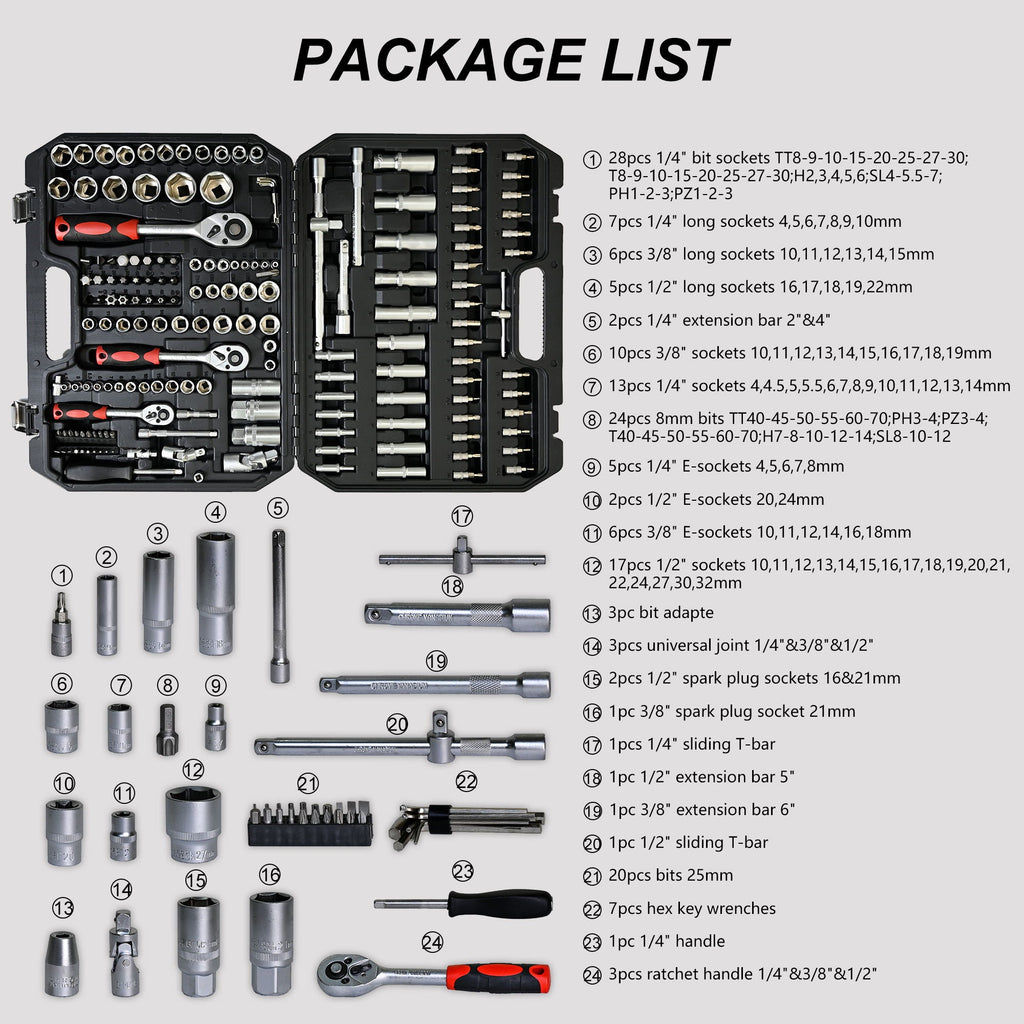 Socket and Ratchet Tool Set with Locking Toolbox - Black