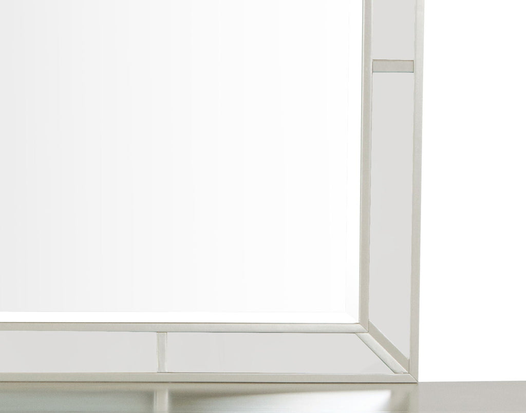 Elegant Contemporary Mirror with Framed Accents – Pearl Silver or White