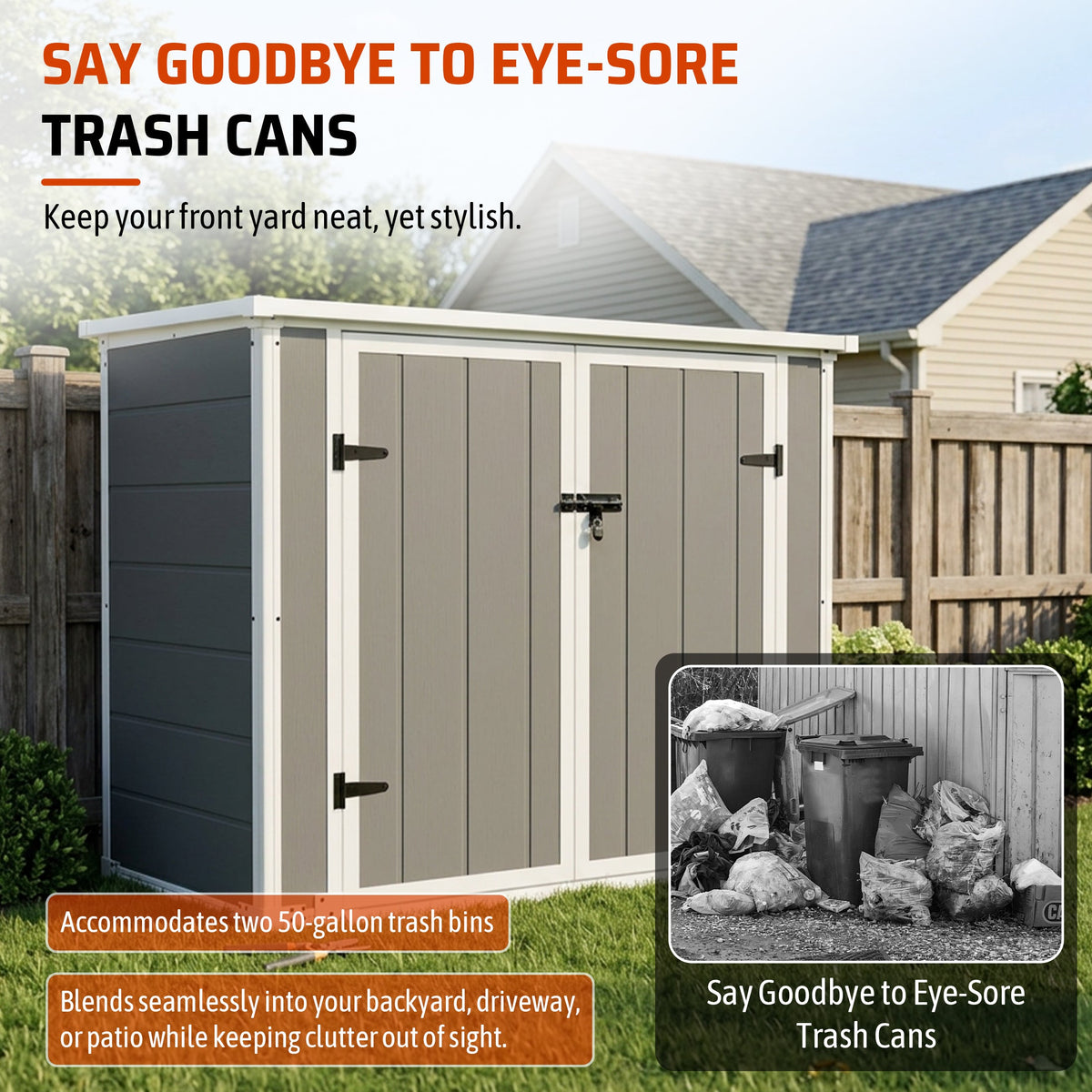 Horizontal Outdoor Storage Shed with Hydraulic Lid and Ramp - Resin