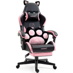 Cute Cat Gaming Chair with Paw Lumbar Cushion - PU-Leather