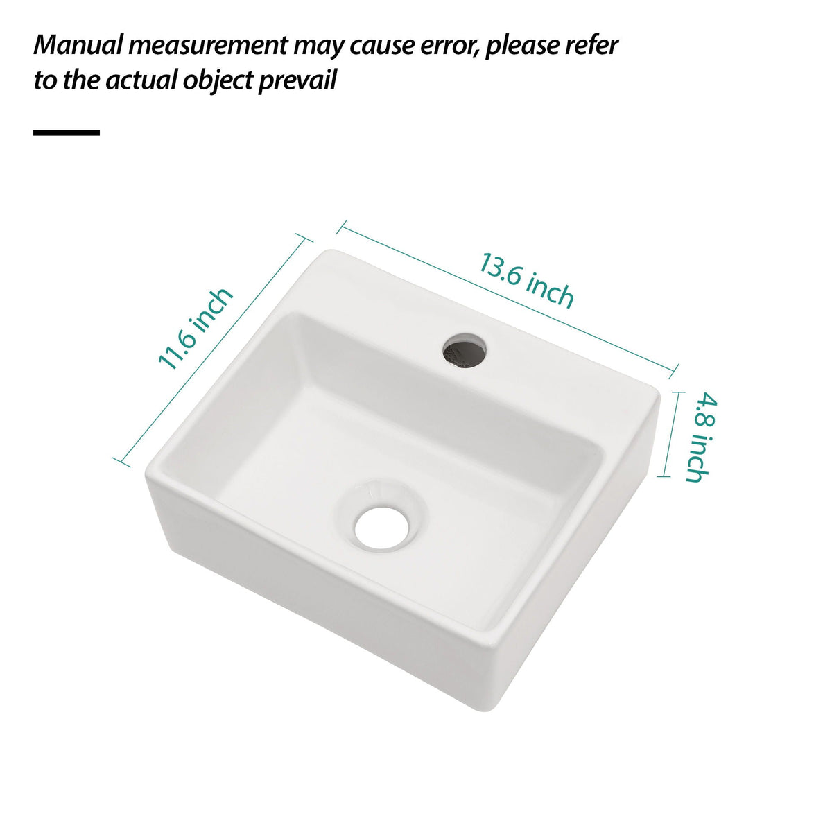 Ceramic Rectangle Wall Mount Bathroom Sink with Single Faucet Hole - White