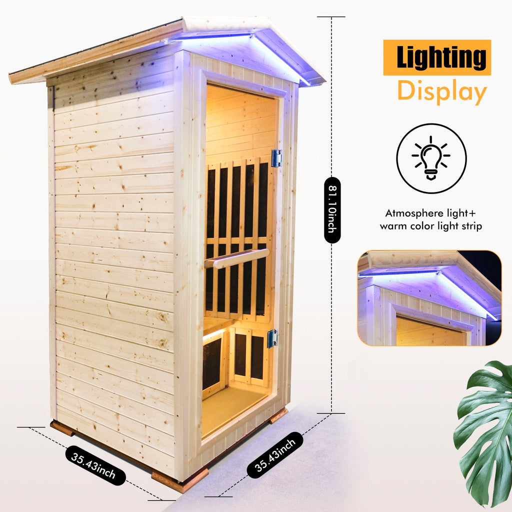 Single Person Spruce Infrared Sauna with Bluetooth Audio - Natural