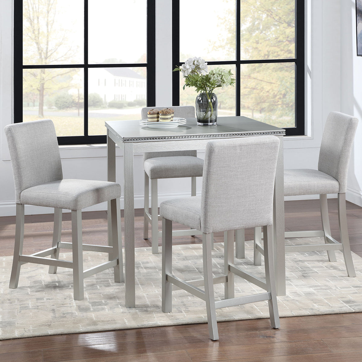 Counter Height 5 Piece Dining Table Set with Upholstered Chairs - Gray, White, Dark Gray