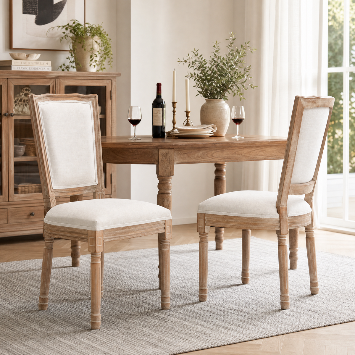 Farmhouse Solid Wood Frame Dining Chairs with Cushioned Seat