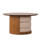 31.5" Round Wood Coffee Table with 3 Teddy Fabric Nesting Stools - Walnut