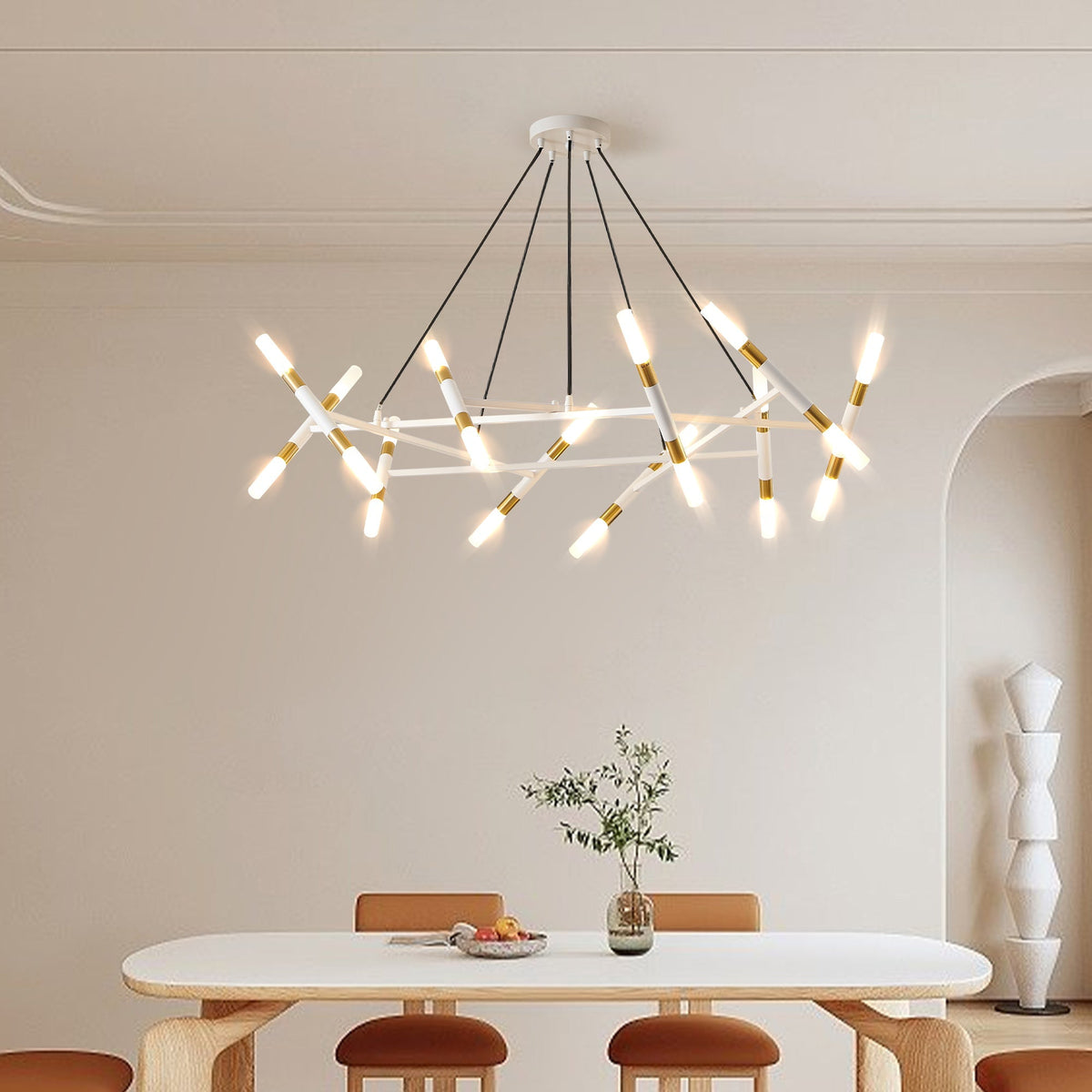 41" Modern Branch Chandelier Light Fixture with Frosted Tubes - White & Gold