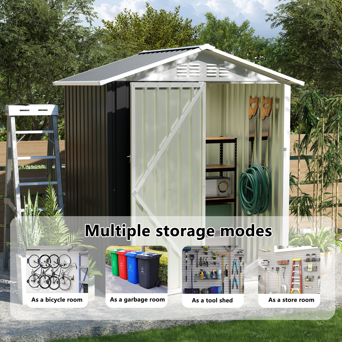 Metal Outdoor Storage Shed with Hinge Door - Grey