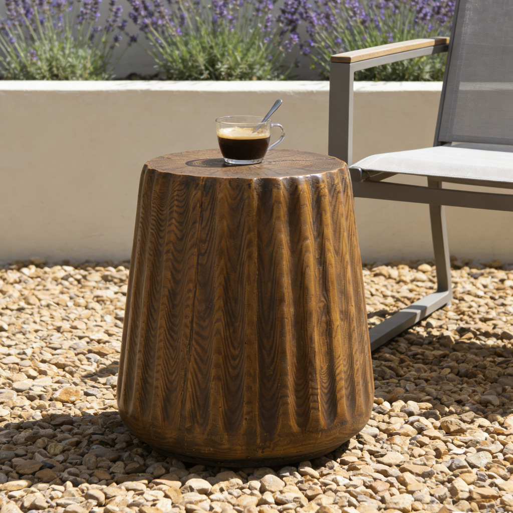 Tree Stump Style Side Table with Weather-Resistant Construction - Natural Wood Look