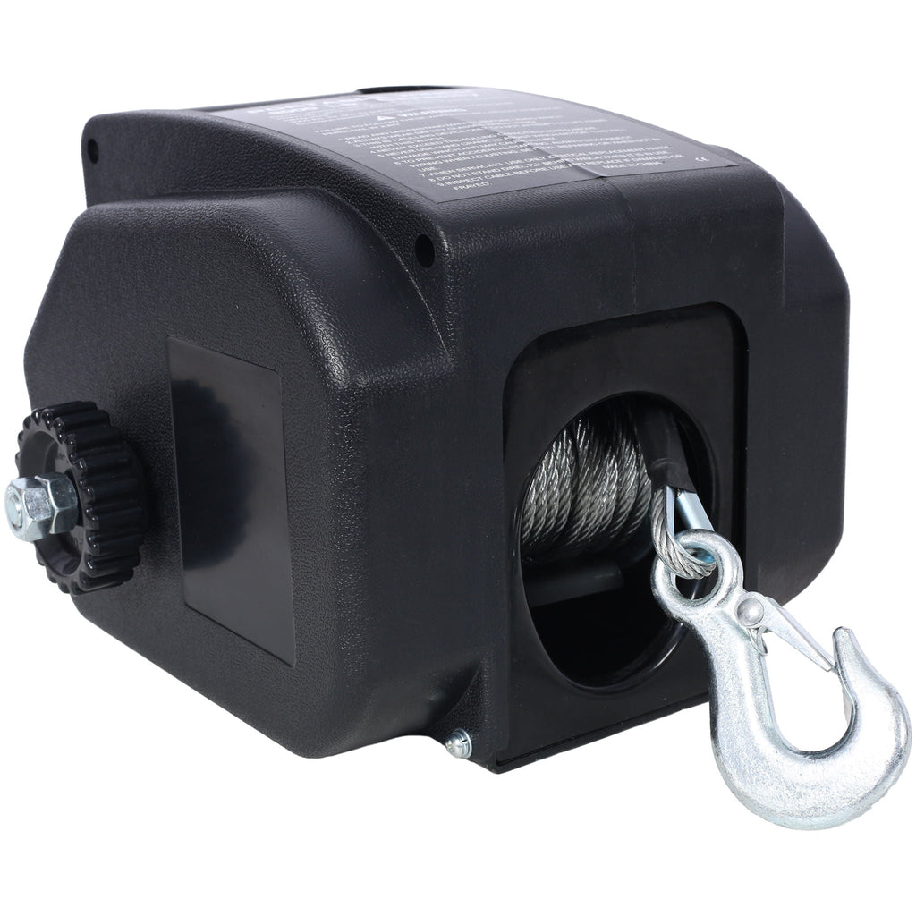 Reversible Electric Trailer Winch with Galvanized Wire Rope - Black