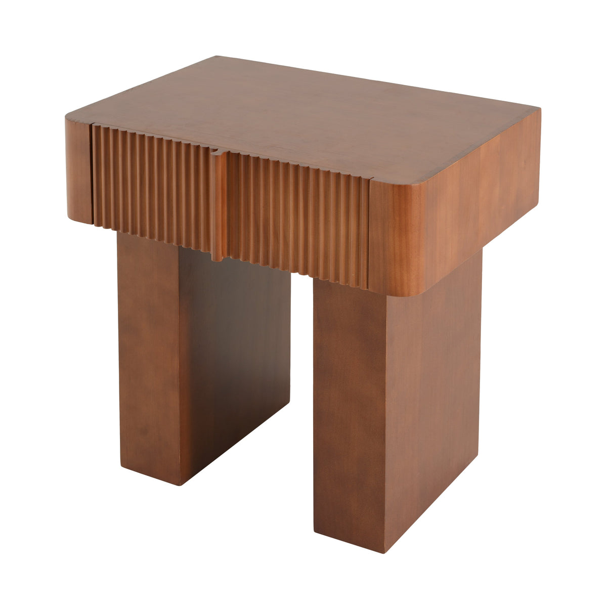 Wood End Table with Drawer with Fluted Front - Walnut