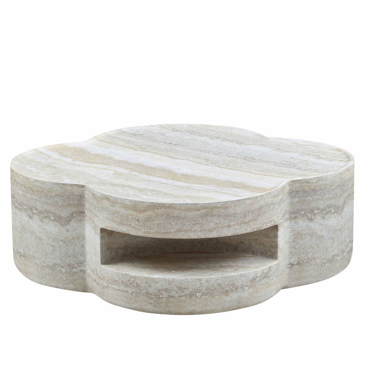 Marble Clover Round Coffee Table with Open Storage