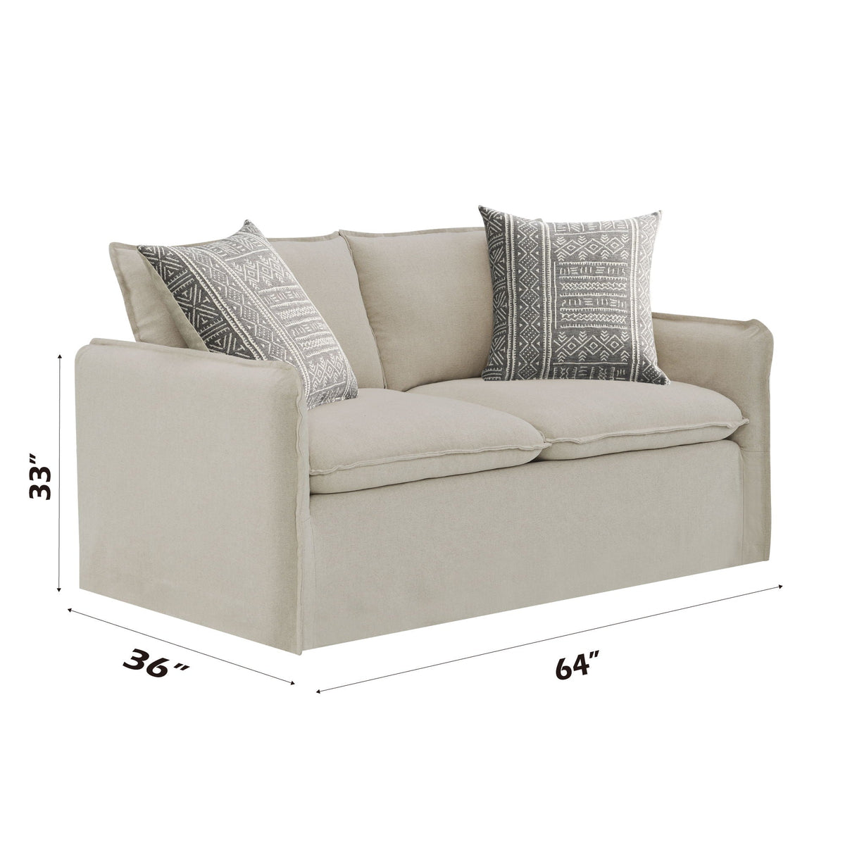 Pattern Linen Loveseat with 2 Toss Pillows - Beige