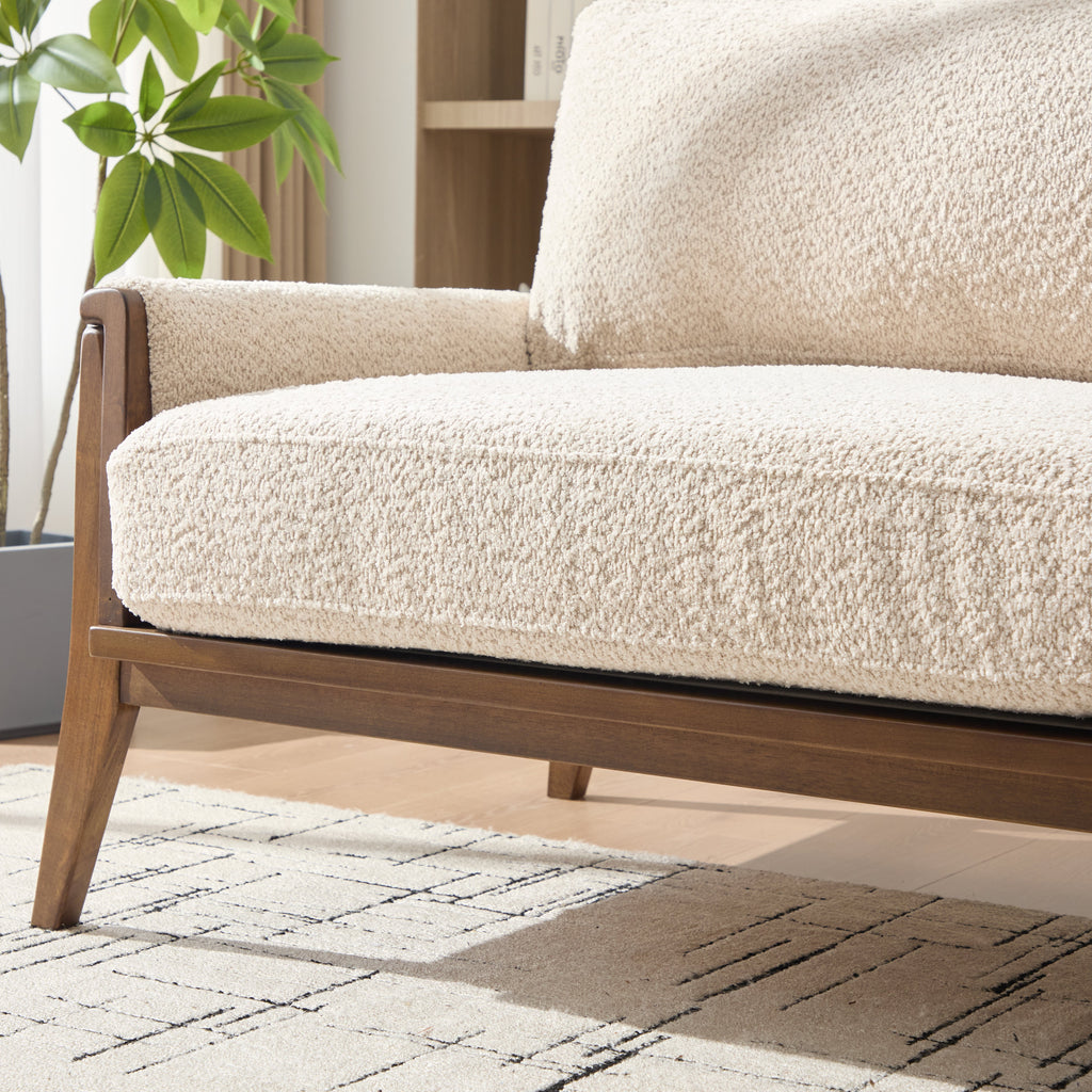 Mid-Century Modern Boucle Fabric Sofa with Solid Wood Frame