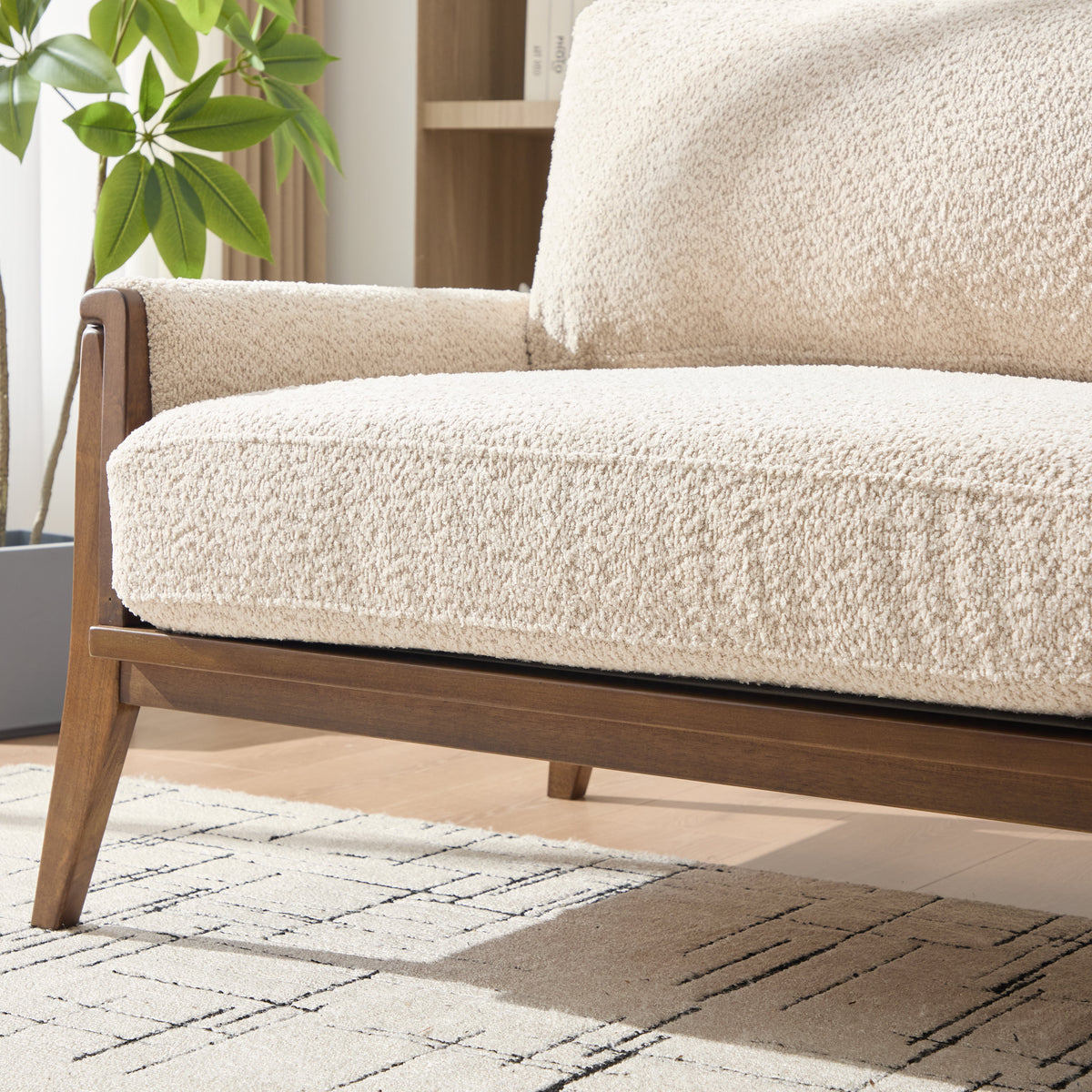 Mid-Century Modern Boucle Fabric Sofa with Solid Wood Frame