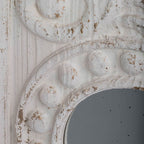 Large Wooden Wall Art Panels with Distressed Round Mirror Accents - White