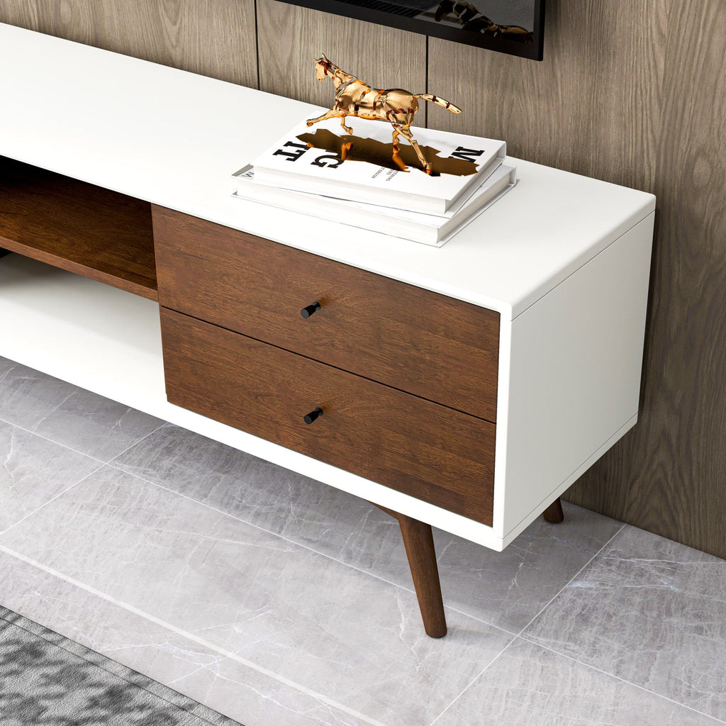 Modern TV Stand Up To 72" with Solid Wood Construction - White or Dark Brown