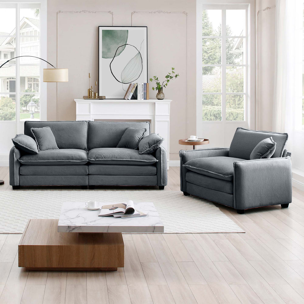 Modern Corduroy Sofa Set with Two Pieces - Grey or Green