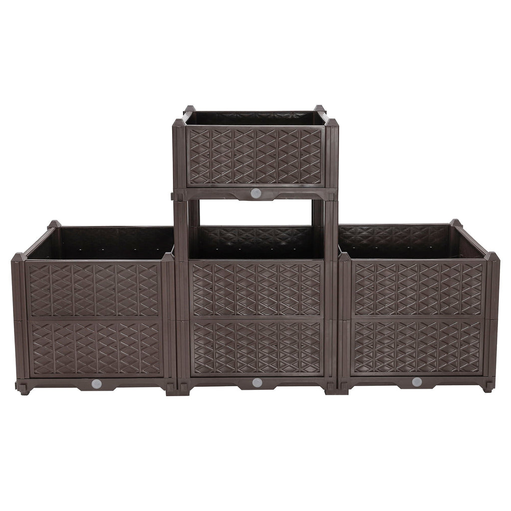 Rectangular Plastic Planting Box Kit with Water Barrier - Coffee