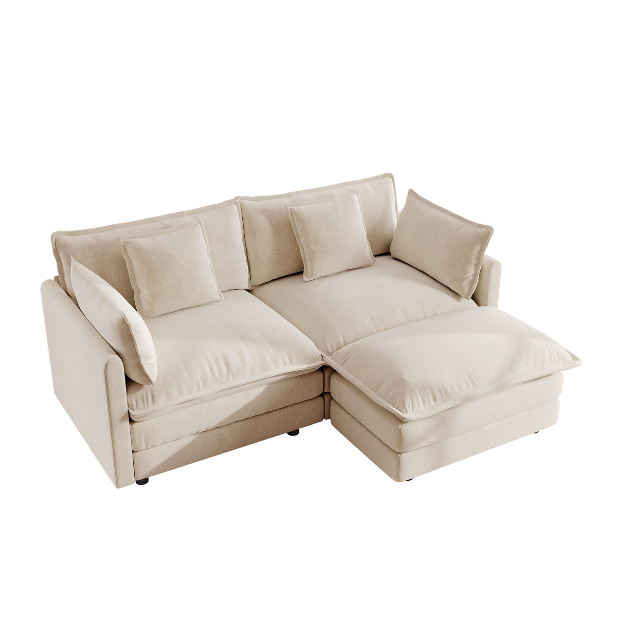 Chenille Two-Seater L-Shaped Sectional Sofa with Ottoman - Chenille